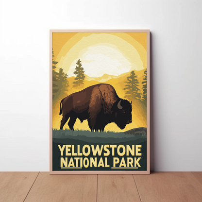 Yellowstone National Park Bison Vintage Poster