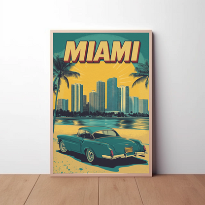 Miami Vintage Poster - Ocean Drive Retro Car