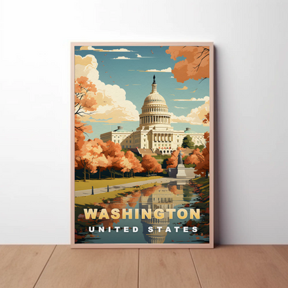 Washington D.C. Capitol Autumn Glow Vintage Travel Poster