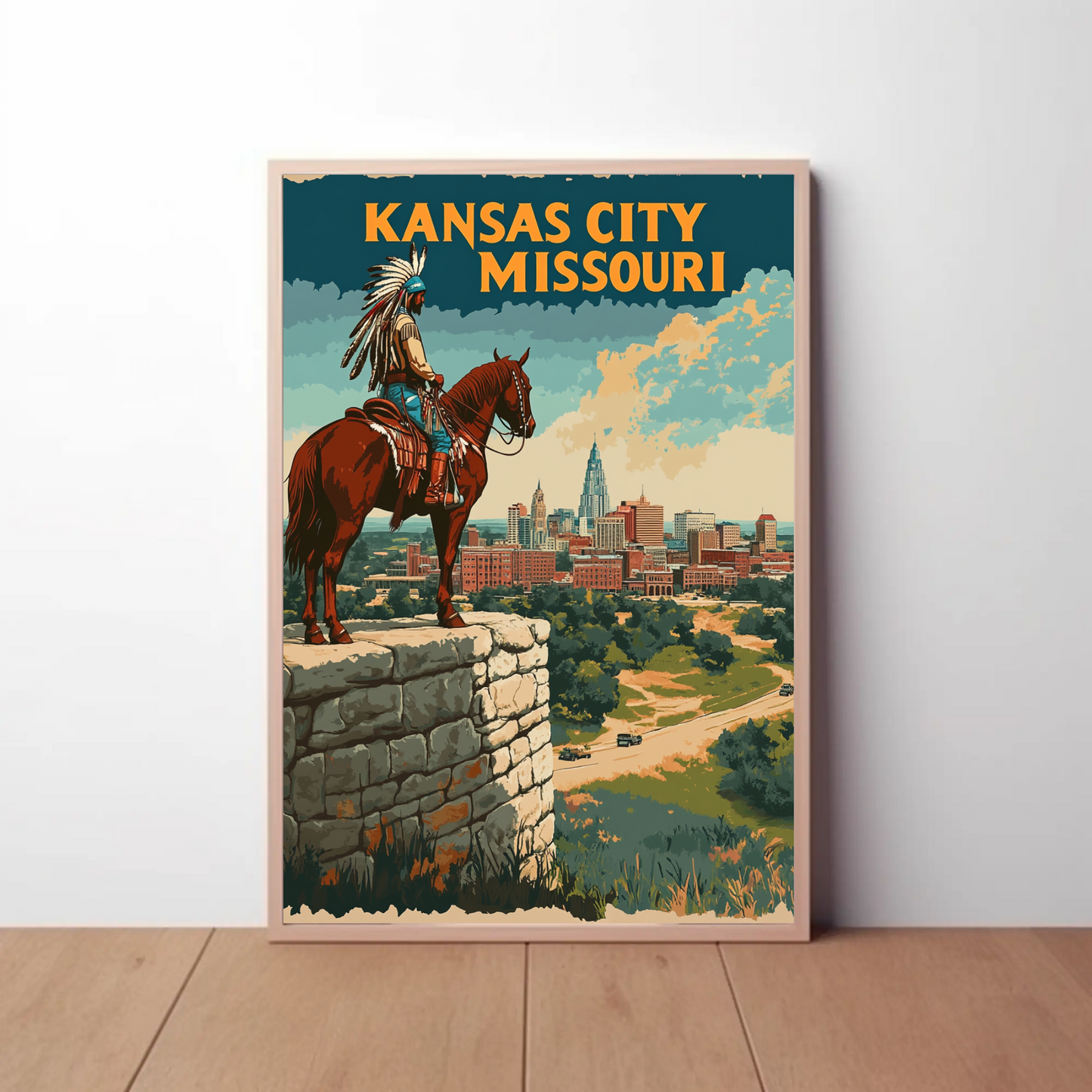 Kansas City Skyline Vintage Travel Poster