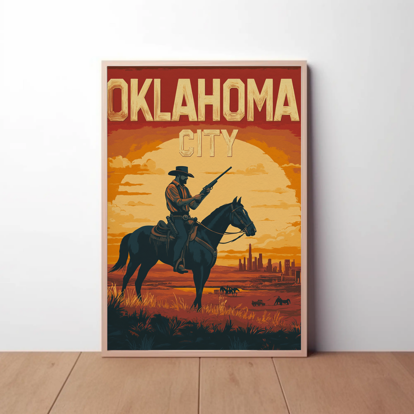 Oklahoma City Vintage Poster - Desert Cowboy Scene