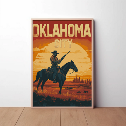 Oklahoma City Vintage Poster - Desert Cowboy Scene