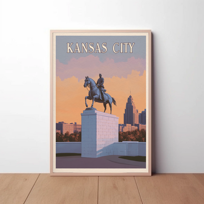 Kansas City Vintage Poster Sunset Statue