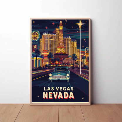Vintage Poster Las Vegas Strip Classic Car