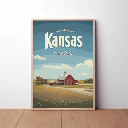 Kansas Farmstead Flat Design Vintage Poster