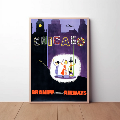 Chicago Vintage Poster - Braniff Airways