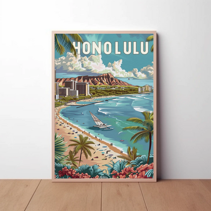 Honolulu Vintage Poster Diamond Head View