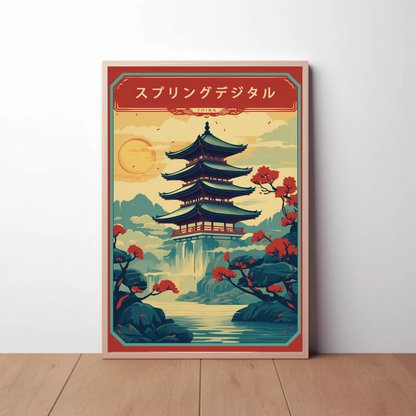 Japan Pagoda Vintage Travel Poster