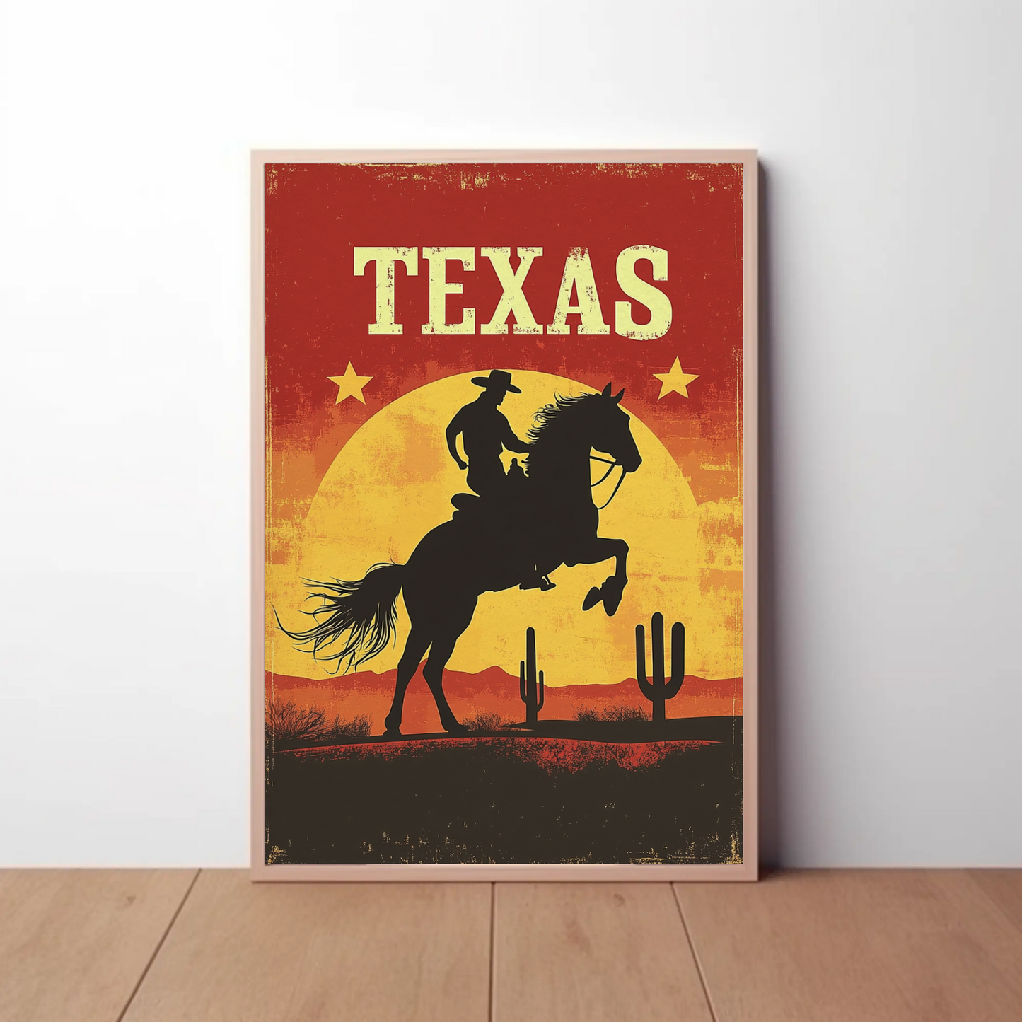 Texas Vintage Poster - Cowboy Sunset