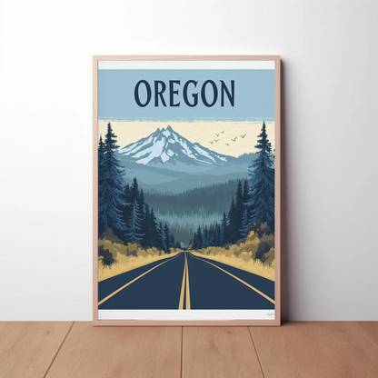Oregon Road to the Mountains Vintage Travel Poster
