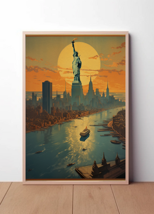New York Sunset Vintage Travel Poster