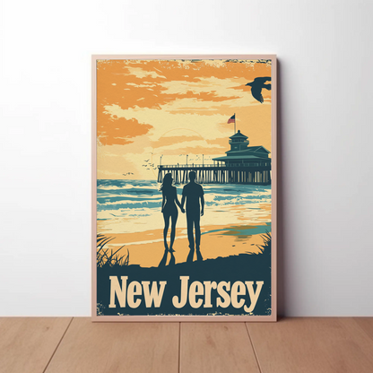 New Jersey Beach Couple Vintage Poster