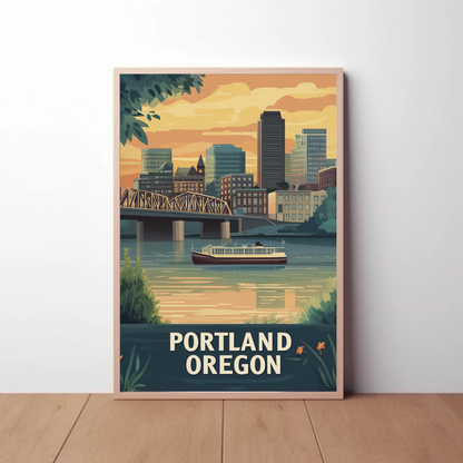 Portland Oregon Sunset Vintage Poster
