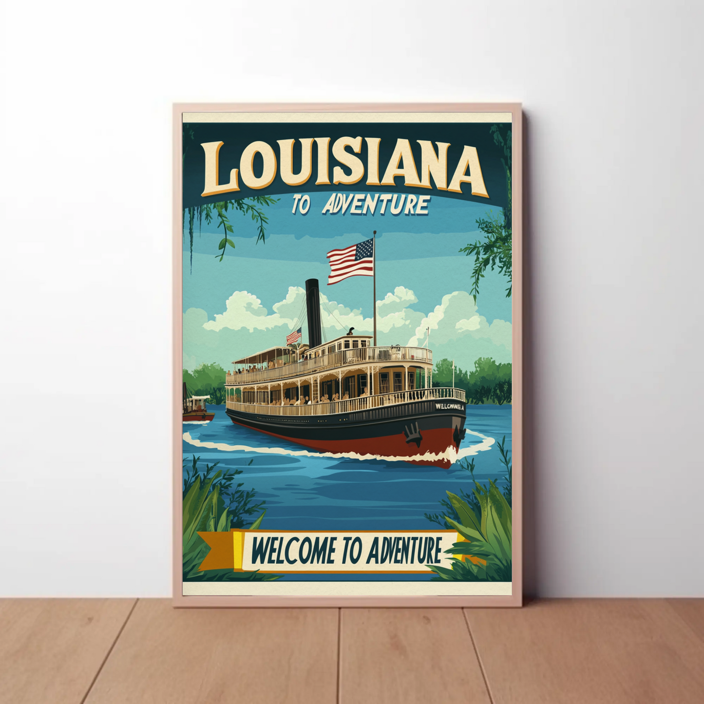 Vintage Travel Poster - Louisiana Steamboat Adventure