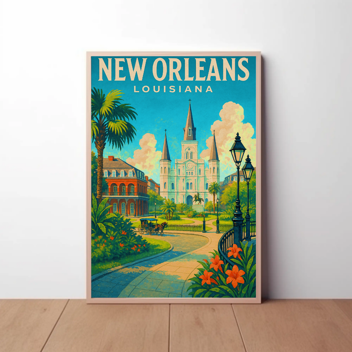 New Orleans Louisiana Cathedral Garden Vintage Travel Poster
