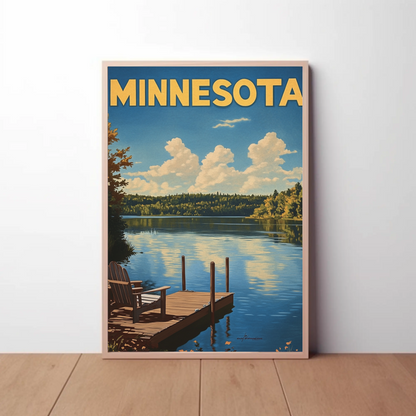 Minnesota Vintage Poster - Lakeside Dock View