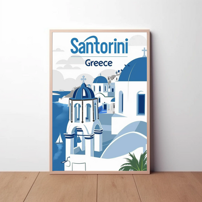 Santorini, Greece Vintage Style Poster