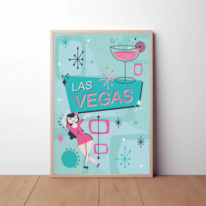 Las Vegas Retro Girl Martini Sign Midcentury Poster
