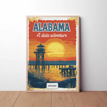 Alabama: A Date Adventure Vintage Travel Poster