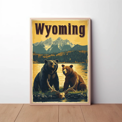 Wyoming Bears Mountain Vintage Poster