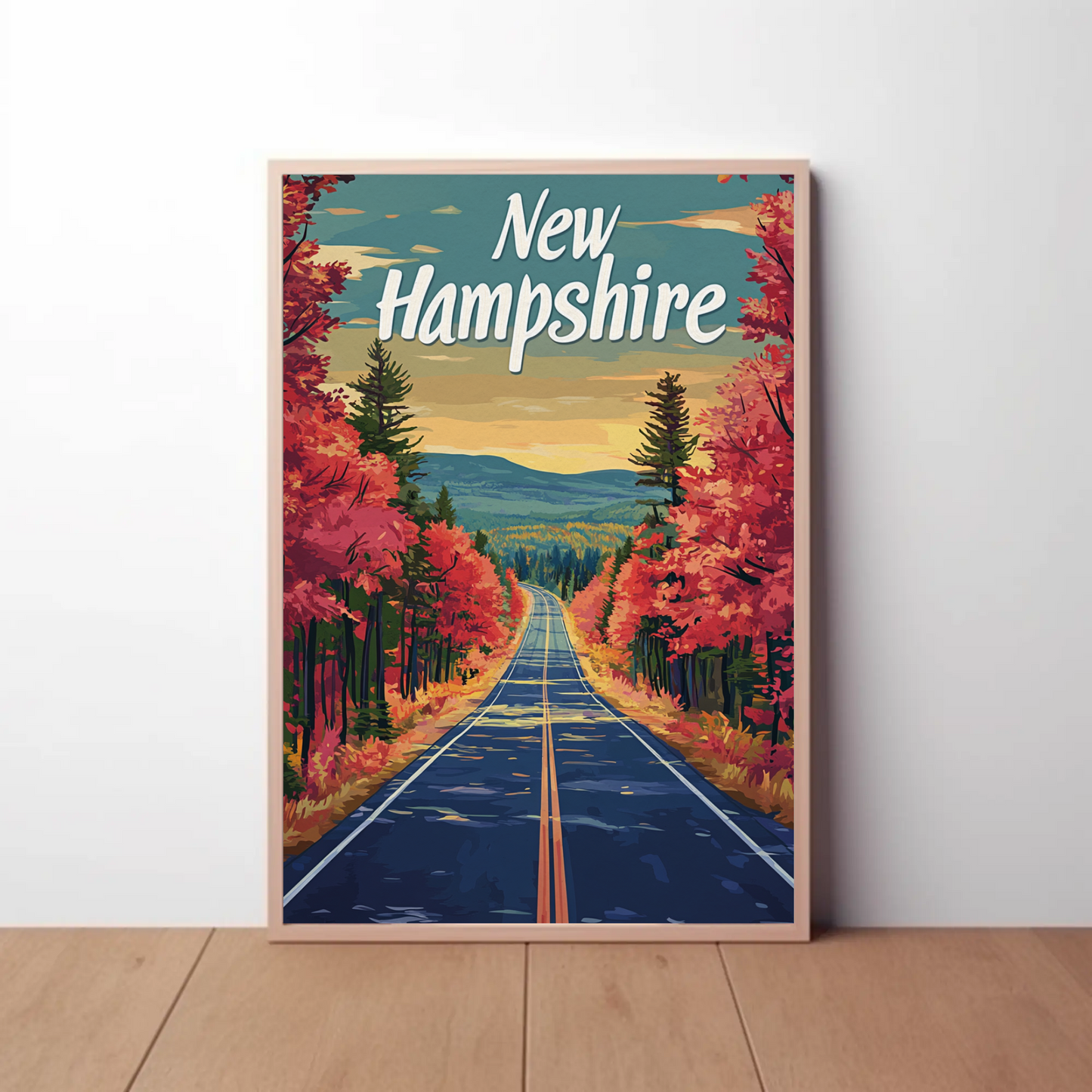 New Hampshire Autumn Road Vintage Poster