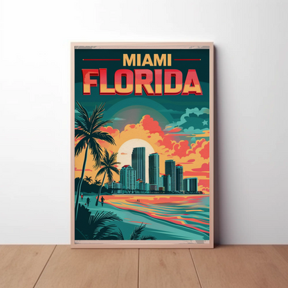 Miami Florida Sunset Vintage Poster