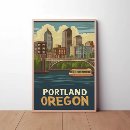 Portland Oregon Cityscape Vintage Poster