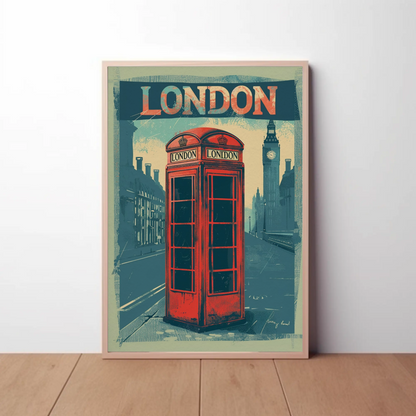 London Vintage Travel Poster - Phone Booth