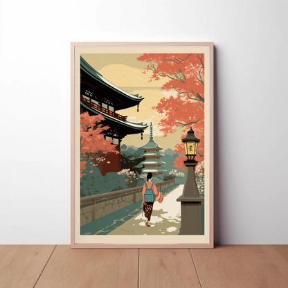 Vintage Poster Japan Temple Autumn
