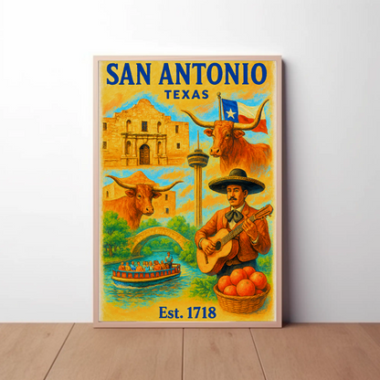 San Antonio Texas Poster With Alamo Vintage Travel Poster