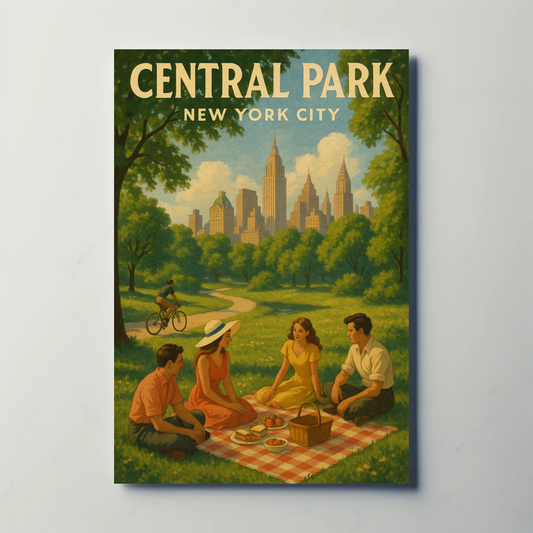 Central Park New York City Picnic Scene Vintage Poster