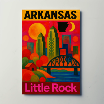 Arkansas Little Rock Skyline Vintage Travel Poster Art