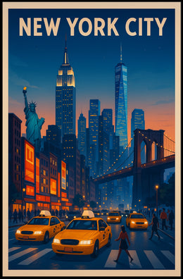 New York City Skyline Twilight Poster Modern Wall Art