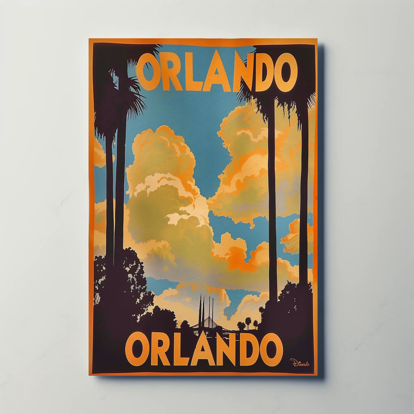 Orlando Sunset Palms Retro Florida Travel Poster