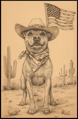 sketch style drawing of a cowboy dog Poster