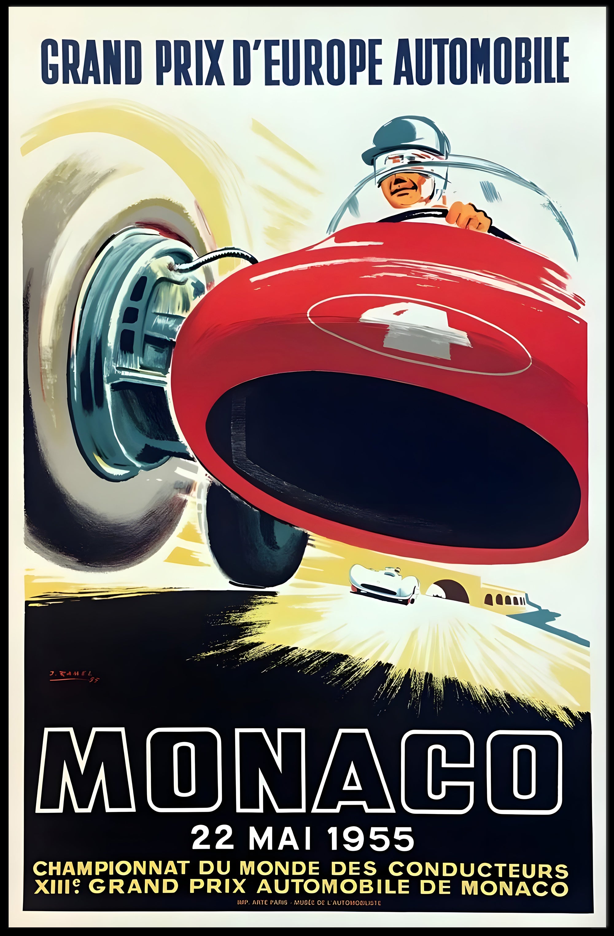 1955 Monaco Grand Prix Travel Poster Art Decor