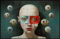 Surreal Bald-Faced Geometric Art Poster Futuristic Sci-Fi Poster