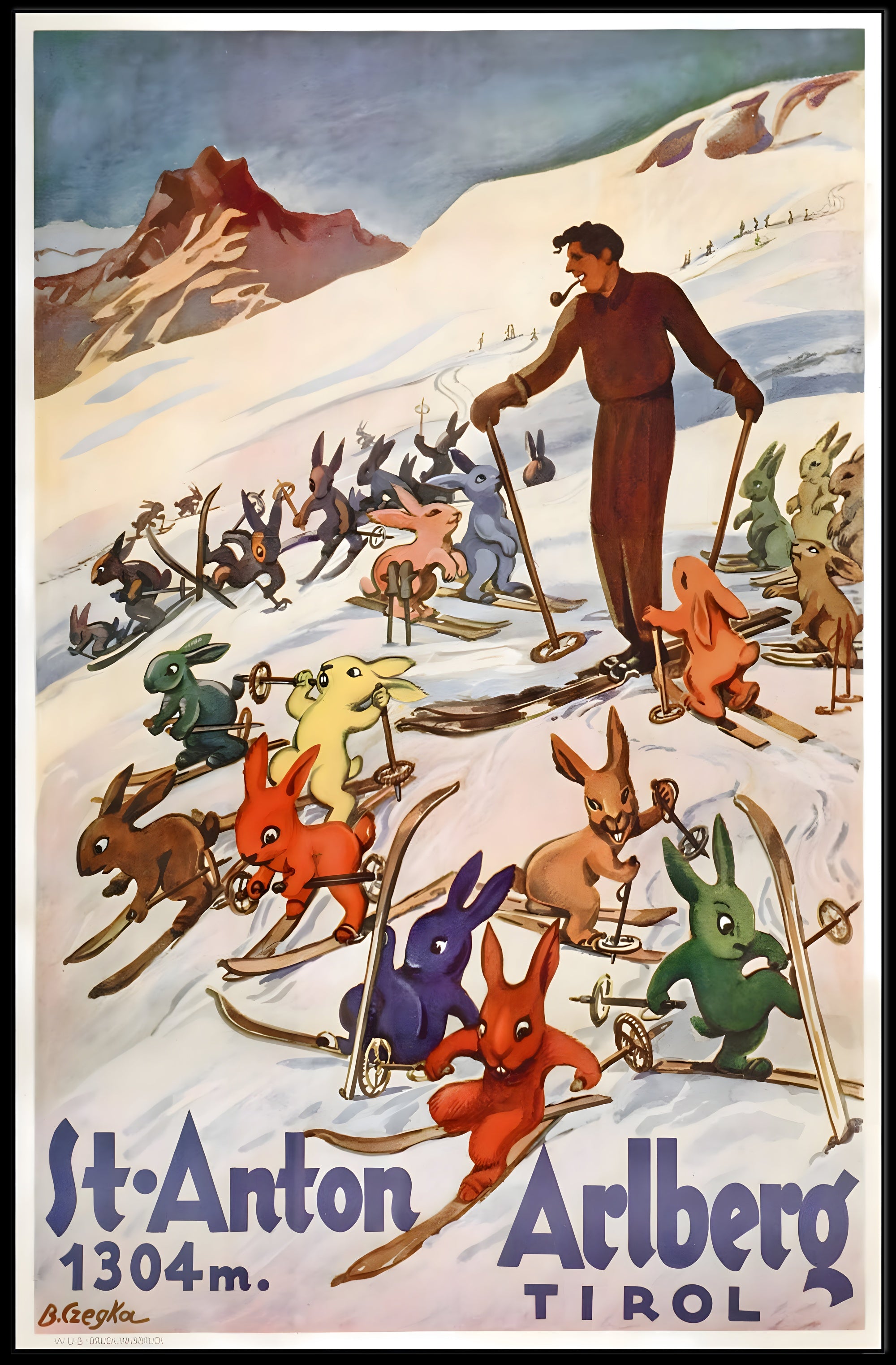 Skiing Rabbits in St. Anton Vintage Travel Poster PosterGoat