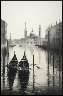 Venice Gondolas Monochrome Scene Urban or Cityscape Poster
