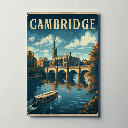 Cambridge England Bridge River Cathedral Travel Poster