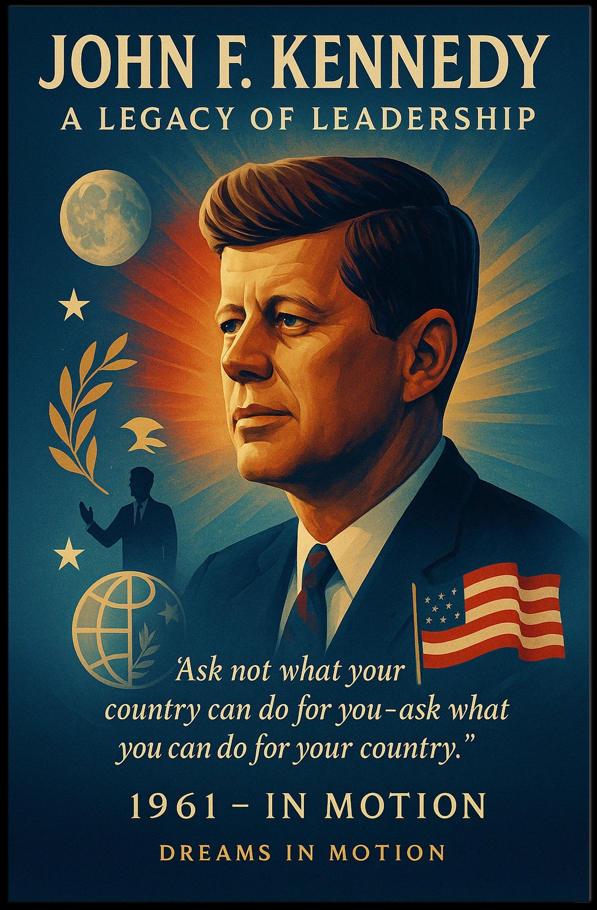John F. Kennedy Inspirational Leadership Vintage Poster