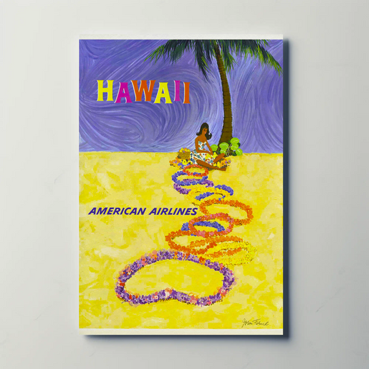 Airline Hawaii Lei Beach Art Travel Poster