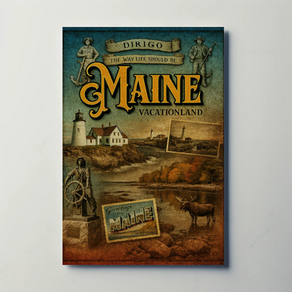 Maine Vacationland Vintage Postcard Style Travel Poster