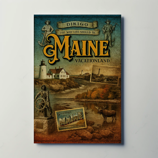 Maine Vacationland Vintage Postcard Style Travel Poster