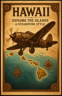 Explore Hawaii in Steampunk Style Poster