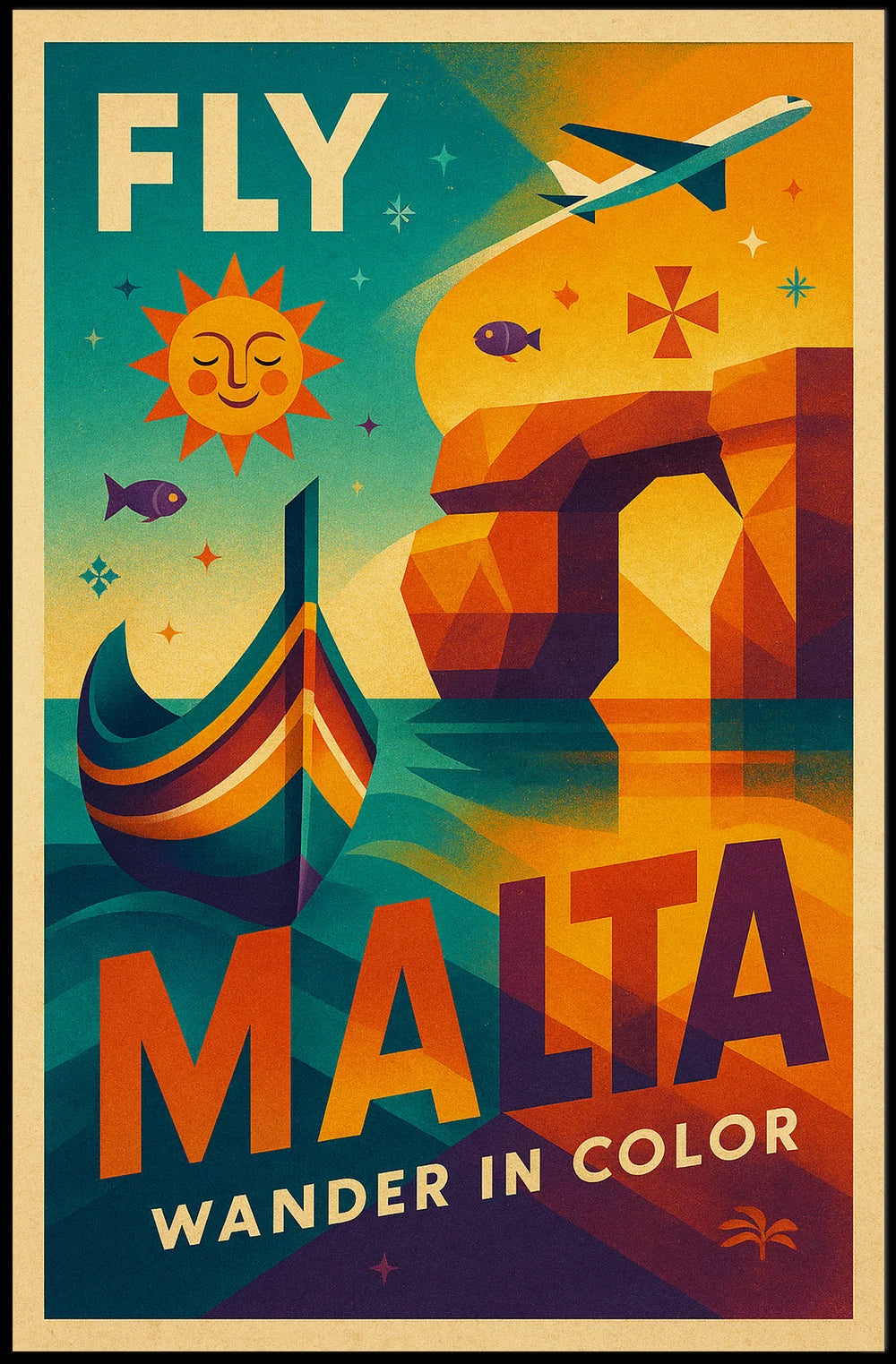Explore Vibrant Malta with Retro Geometric Travel Poster PosterGoat