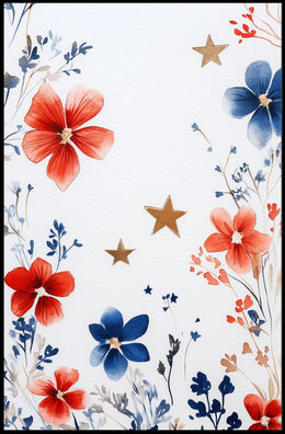 Three Stars With Loose Red And Blue Florals Artwork Poster
