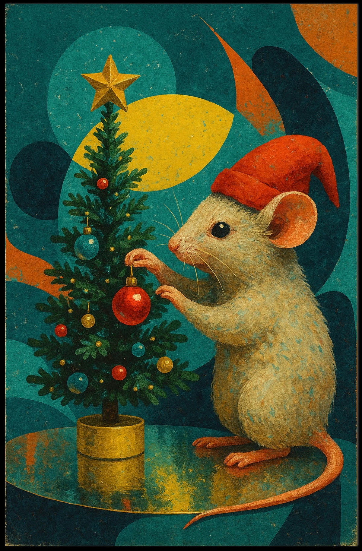 Festive Mouse and Christmas Tree Poster