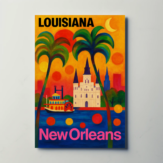 New Orleans Louisiana Skyline Retro Vintage Travel Poster