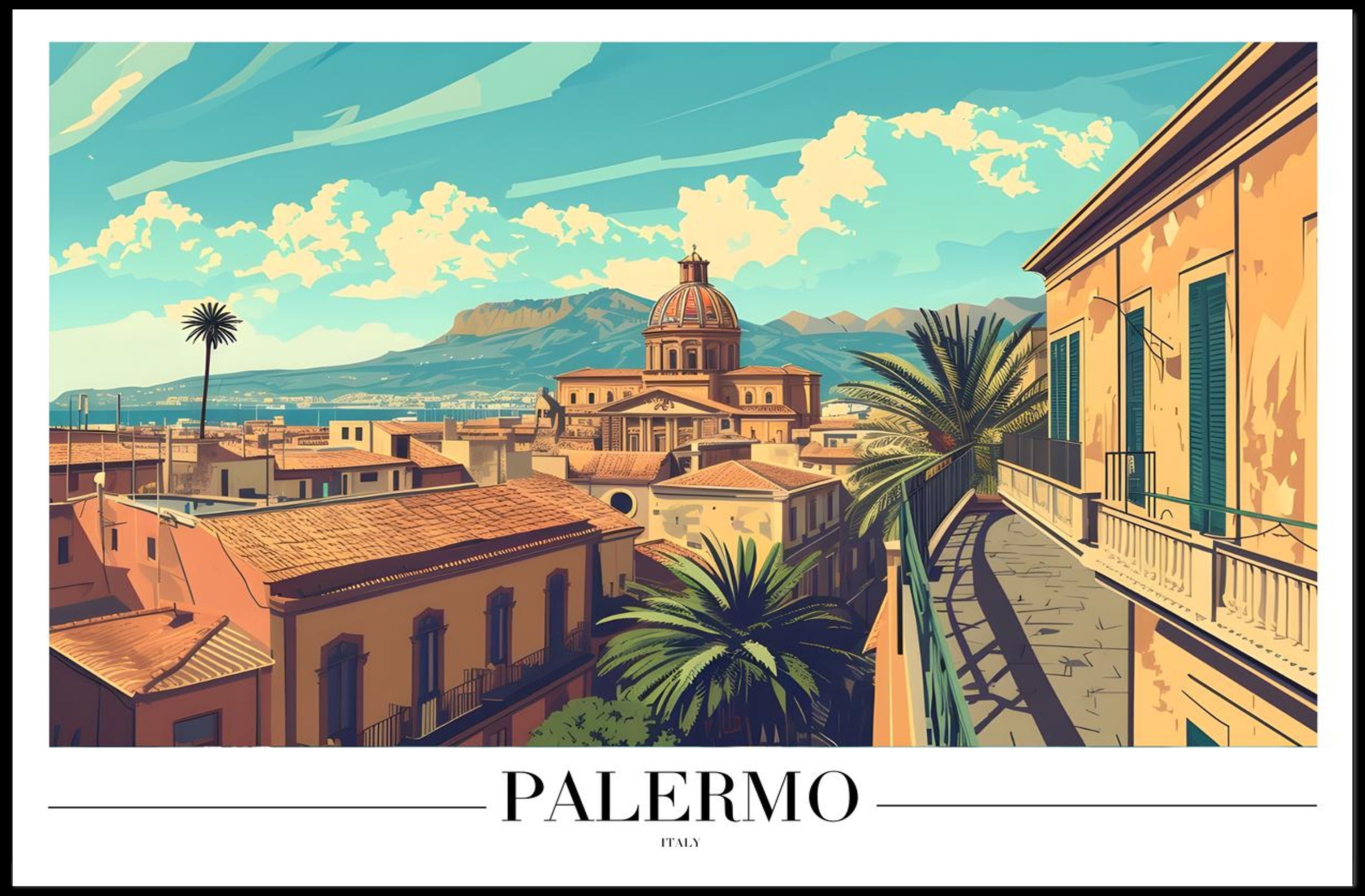 PALERMO Italian Cityscape Travel Poster